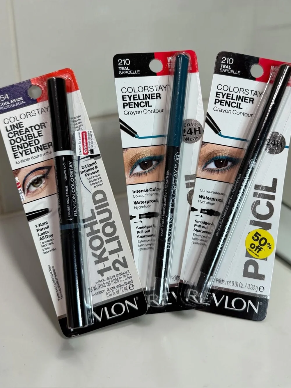 Revlon ColorStay Kohl Eyeliner Bundle 3x lot 154 Cool As Ice 210 Teal